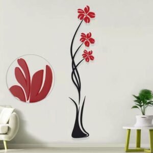 Wooden Acrylic Flower Vase Wall Stickers