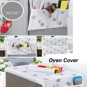 2 Pcs Set Oven Cover and Fridge Cover Kitchen Microwave cover Waterproof Oil Dust Double Pockets Microwave cover Oven Cover and fridge cover