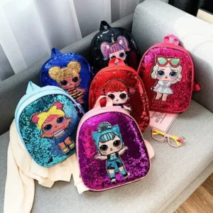 School Bag Fashion Cartoon Baby Girls Handbags Knapsack Mini doll bag pack glitter(Random Color)