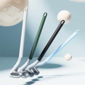 Toilet Brush, Flexible Silicone Rubber Toilet Brush Holder toilet brush cleaning Golf Style (High Quality With Hook)random color