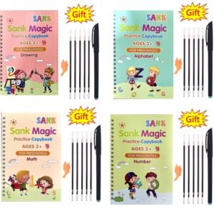 Pack Of 4 Pcs With 10 Refill Copybooks Pen Magic Copy Book Free Wiping Children's Kid Writing Sticker Practice Copybook For Calligraphy