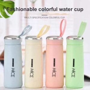 Nice Glass Bottle Water Mini Flask Bottle with vaccum flask and loop Temperature Resistant, For Hot & Cold Water, Milk, Lassi, Juice,Smoothie, Detox water 400ml (Random Colors)