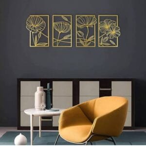 Flowers  Wall decorations  4 pec set Acrylic mirror material  golden color