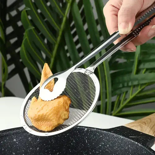 2 IN 1 FRYING TONG | Imported Small Multi-functional 2 in 1 Fry Tool Filter Spoon Strainer With Clip, Oil Frying BBQ Filter Stainless Steel Mesh - Image 7