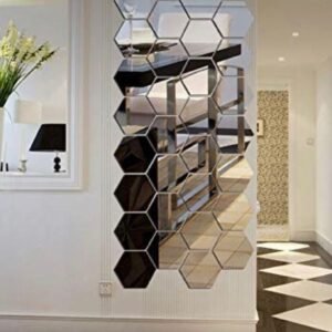 Hexagon Shape Acrylic Mirror Wall Stickers (32 Pc Set)