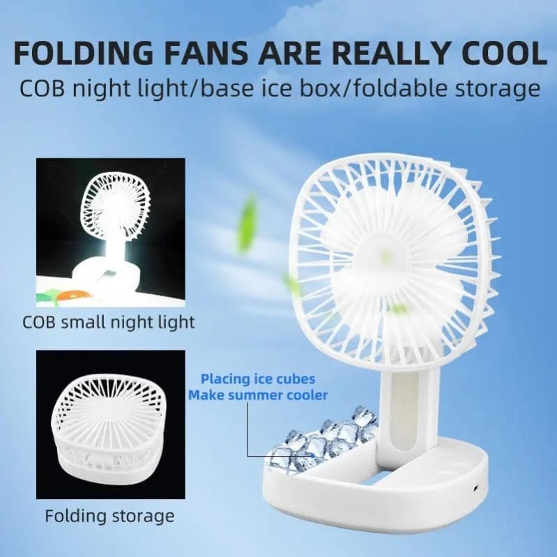 Mini USB Rechargeable Fan Desktop Foldable with Led Light | 3 Speed Adjustable For Household Bedroom For Office Home Cooling (Random colors) - Image 6