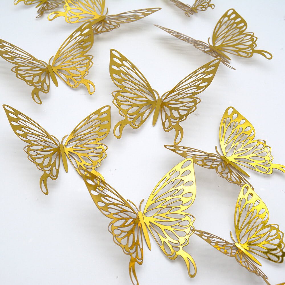 (best Deal ) Tree art + (12pcs) 3D butterfly stickers Wall decorations Golden color - Image 2
