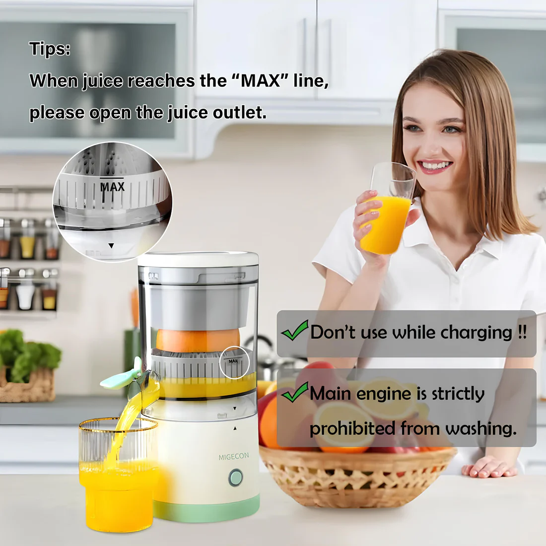 PORTABLE ELECTRIC CITRUS JUICER RECHARGEABLE HANDS | Orange, Lemon Juicer and Squeezer | Juice Extractor | Juice Blender - Image 4