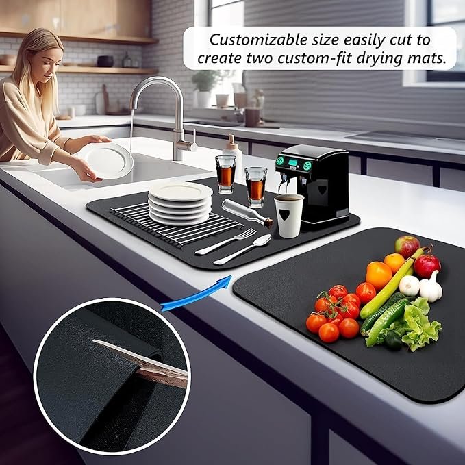 Kitchen Counter Silicone Non Slip Mat Absorbent Rubber Backed Hide Stain Drainer Mats Tableware (30*40cm) (Random Color)