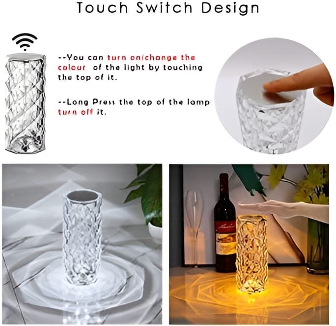 16 Colors Diamond Rose Crystal Lamp Bedside Acrylic Table Lamp | Led Diamond Touch Lamp With Remote - Image 7