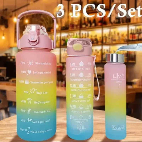 Three-piece Motivational Sports Water Bottles Set (2000ml, 850ml, 350ml)(Random Color) - Image 7