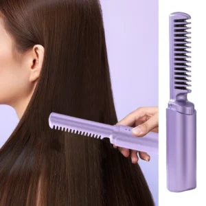 Travel Comb Hair Straightener, Cordless/Wireless, Rechargeable Mobile Heat Comb, Hair comb (Purple)