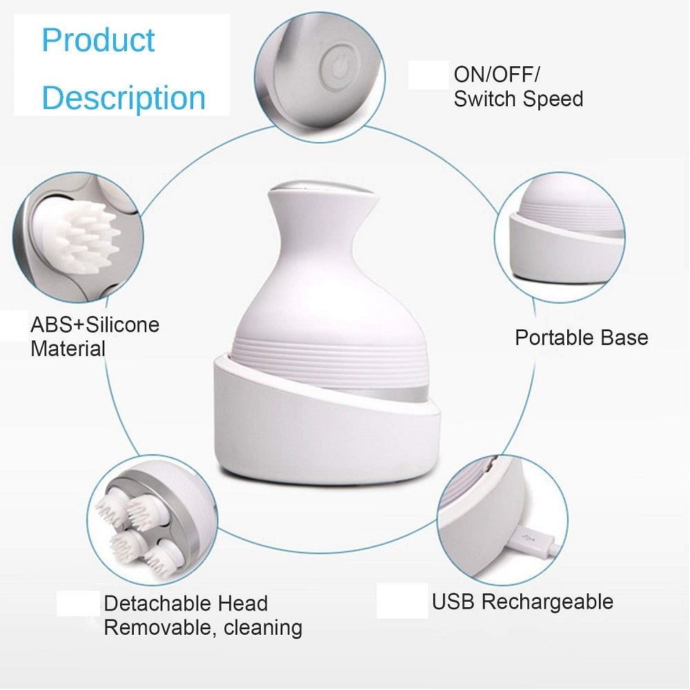 Scalp Massager, Electric Meridian Massage with 4 Moveable Massage Cluster, Rechargeable Portable Washable Head Massager to Relieve Fatigue and Hair Loss - Image 9