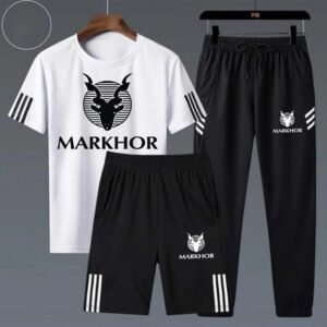 JBi Stripped Printed Markhor White Summer 3 in 1 Tracksuit