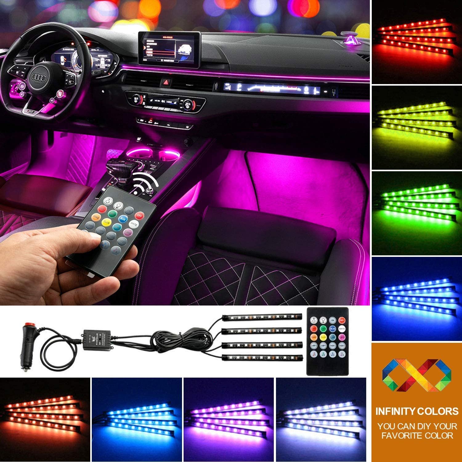 CAR ATMOSPHERE LIGHT REMOTE OPERATED 36 LED 3 strips