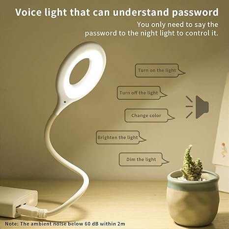 Usb talking light | Smart Voice Control Usb Light For Laptop, Sound Activated | Small Table Lamp, Flexible Goose Neck, for Bedroom, Bathroom, Hallway, Nursery, Kitchen Portable Outdoor LED Night Light