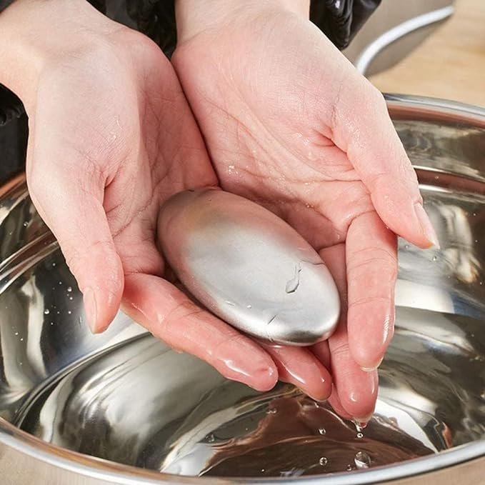 Odor removing steel soap bar with stand and box | soap for lazy people | Odor Remover Bar Deodorant Metal Soap Stainless Steel Soap Bar Eliminating Smell Like Onion, Garlic or Fish and Holder Dishes for Kitchen - Image 4