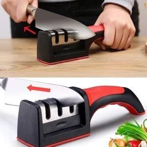 3-in-1 Knife Sharpener With Fruit And Meat Knife Peeler.3-Stage Diamond Coated Knife Sharpener,Kitchen Helper Three-piece Knife Sharpener Set With a Knife Ceramic peeler