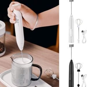 2 in 1 Electric Milk Frother Whisk Egg Beater USB Rechargeable Coffee Blender Household Milk Shaker Mixer Foamer Food Blender (random color)