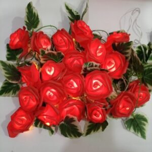 Red Rose With Leafs Fairy Lights