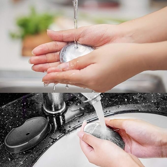 Odor removing steel soap bar with stand and box | soap for lazy people | Odor Remover Bar Deodorant Metal Soap Stainless Steel Soap Bar Eliminating Smell Like Onion, Garlic or Fish and Holder Dishes for Kitchen - Image 9