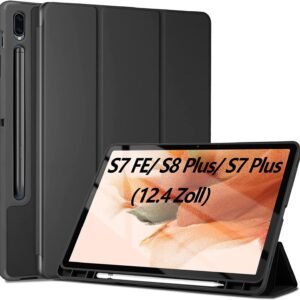 Case for Samsung Galaxy Tab S8 Plus/S8+ /S7 FE /S7 Plus 12.4 Inch with S Pen Holder, Ultra Slim Smart Cover with Auto Sleep/Wake for Galaxy tab S8 Plus Tablet 2022, Black