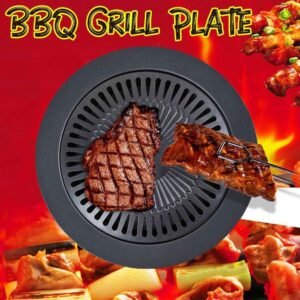 Non Stick Grill BBQ 32cm / BBQ Grill Frying Pan Non-Stick Korean Traditional Cast Iron Grill Pan BBQ Plate for Home Use Outdoor Picnic Accessories