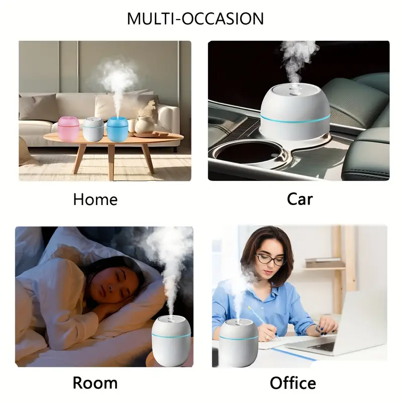 Humidier with Warm LED Outline USB Portable Air Humidifier Essential Oil Diffuser Modes Auto Off With LED Light For Home Car Mist Maker Face Steamer Car Air Fresheners - Image 3