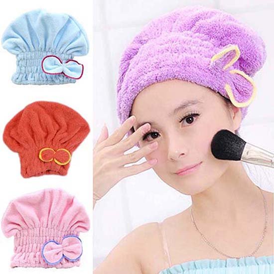 Hair Drying Towels, Ultra Absorbent Hair Drying Cap Bowknot Hair Turban Towel for Women Adults or Kids Girls(random color ) - Image 4