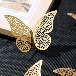 3D Golden Butterfly Wall Decoration Stickers - 12 pcs