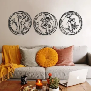 3 pec set  Flowers art Wall hanging decorations MDF wood material  Black color