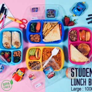 Student Lunch Box - 1000ml - Lunch Box With Three Portions/Compartments (Random Color)