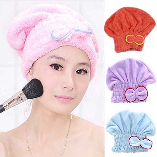Hair Drying Towels, Ultra Absorbent Hair Drying Cap Bowknot Hair Turban Towel for Women Adults or Kids Girls(random color ) - Image 2