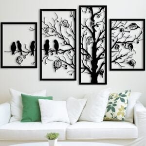 4 pec in set Tree art Wall decorations MDF wood material  Black color