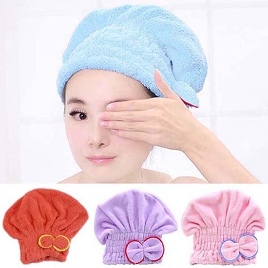 Hair Drying Towels, Ultra Absorbent Hair Drying Cap Bowknot Hair Turban Towel for Women Adults or Kids Girls(random color ) - Image 3