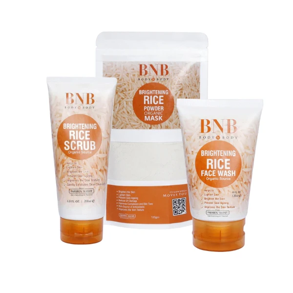 BNB Whitening Rice Organic Glow Kit | Organic Rice Facial Skin Care Kit, Brightening Face Scrub (Without Box) - Image 6