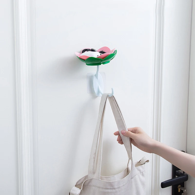 Double Wall Hanging Drain Soap Box Multifunctional Lotus Flower Shaped Soap Holder Bathroom Rack Household Non-slip Storage Hook (Random colors) - Image 2