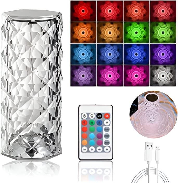 16 Colors Diamond Rose Crystal Lamp Bedside Acrylic Table Lamp | Led Diamond Touch Lamp With Remote - Image 10