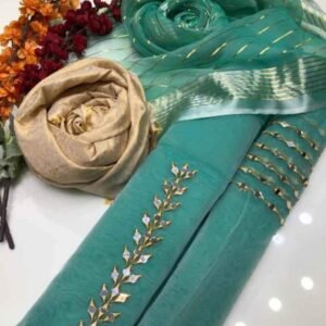 3 pcs organza mirror work shirt, organza Duppata, mesuri trouser (Copy)