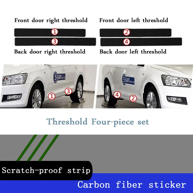 4 PCS Car Door Sill Protector Universal 3D Carbon Fiber Scuff Protective Door Sill Cover Panel Sticker, Car Stickers, Stickers for Car - Image 2