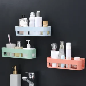 1 PCs Bathroom Shelf Bathroom Adhesive Storage Rack Kitchen Home Decoration(random color )