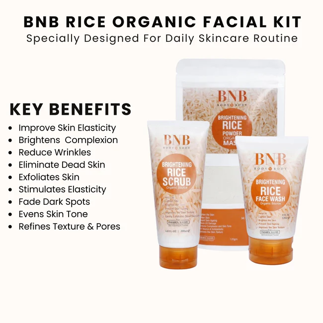 BNB Whitening Rice Organic Glow Kit | Organic Rice Facial Skin Care Kit, Brightening Face Scrub (Without Box) - Image 5