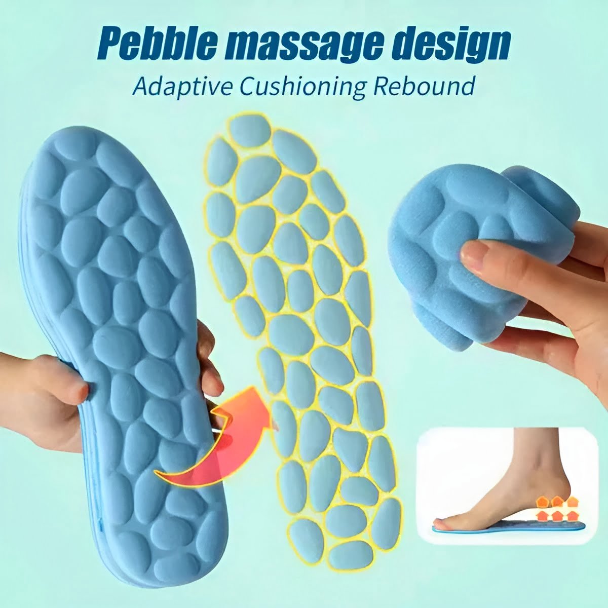 1Pair of Memory Foam Insoles For Pebbles Sole Breathable Cushion Sport Running Insoles For Feet Orthopedic Insoles | For Shoes Women Men Flat Feet Arch Support - Image 2