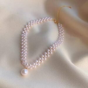 White beaded Collar Necklace With Pearl