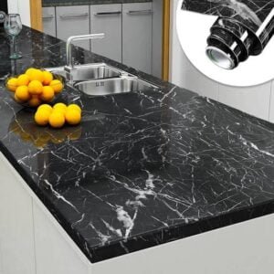 Self Adhesive Black Marble Sheet for Kitchen / Waterproof Anti Oil & Heat Resistant Wallpaper Sheet