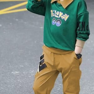 POKEMON PRINT CASUAL STYLE SWEAT SHIRT + TROUSER  (Colors: green )