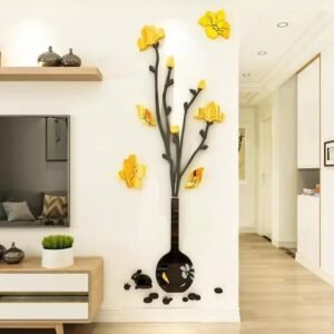 Black Vase and Yellow Flowers Wall stickers Wooden+ acrylic (18×44 inch)