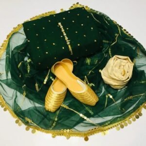 4 piece Unstitched Suit - Deep Green (With Khussa)