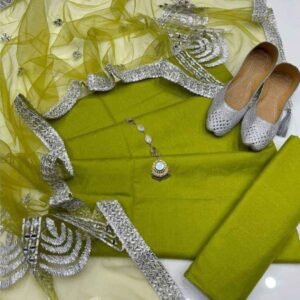 4 Piece Unstitched Suite – Parrot Green (with Khussa)