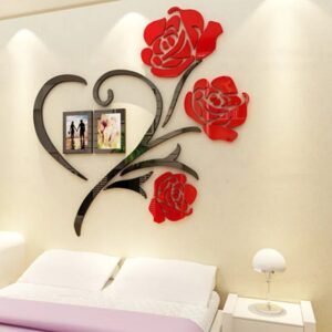 Acrylic Red Rose Heart Flower with 2 Picture Frames Wooden Wall Decoration